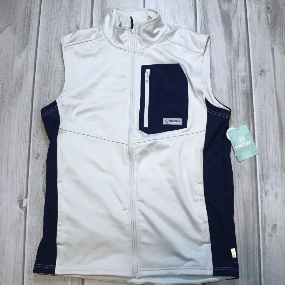 NEW Magellan Outdoors Men’s FishGear Shore and Line Fishing Vest Gray/Blue